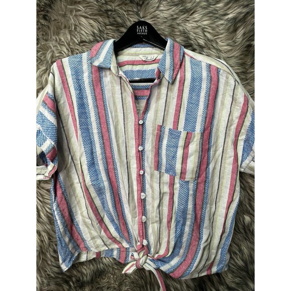 Caffe Marrakesh Linen Blend Striped Women's Button up Shirt Blouse Top‎ L